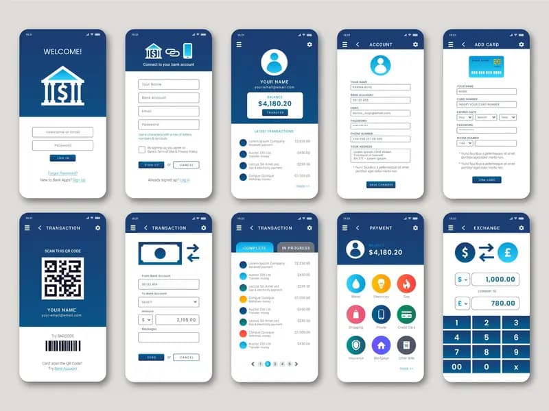 Banking mobile app screens for iOS and Android